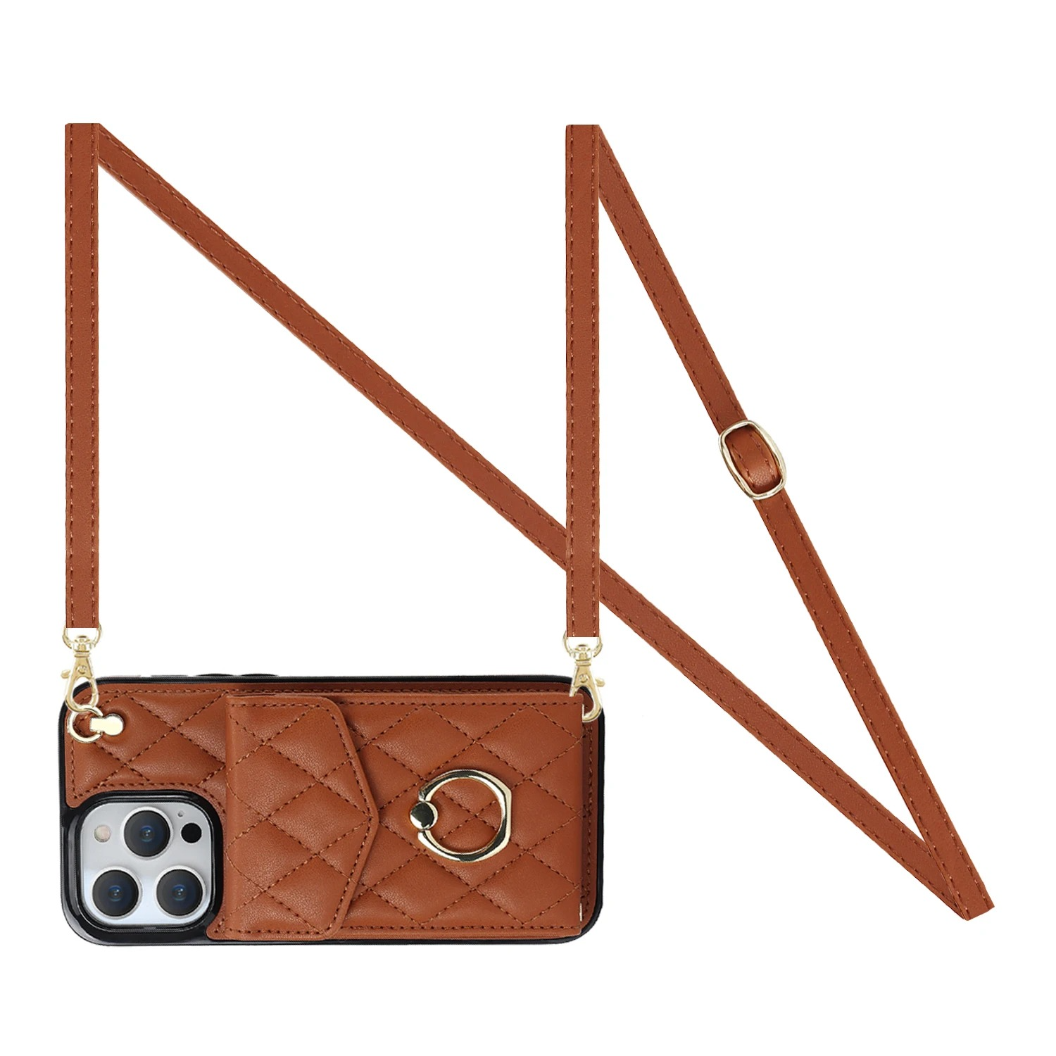 Luxury iPhone Case — PU Leather Crossbody Wallet Cover with Multi Card Slots, Ring Holder Lanyard, Magnetic Closure and Shockproof Anti-Fingerprint Protection