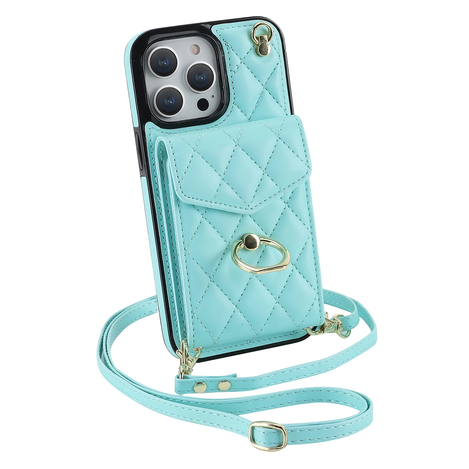 Luxury iPhone Case — PU Leather Crossbody Wallet Cover with Multi Card Slots, Ring Holder Lanyard, Magnetic Closure and Shockproof Anti-Fingerprint Protection