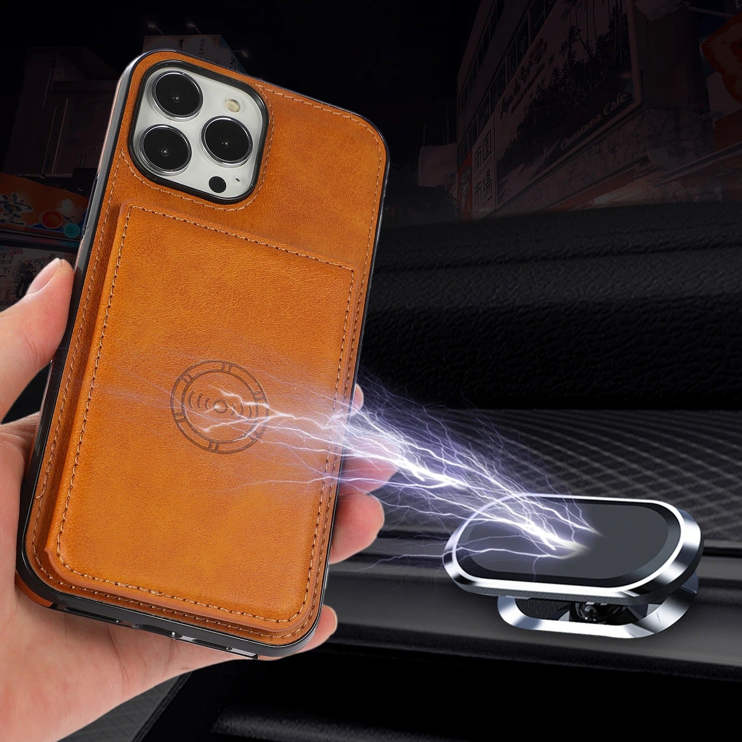 Luxury iPhone Case — PU Leather Flip Wallet with Card Holder, Shockproof Magnetic Car-Mount Ready Design, Full Access Protective Cover