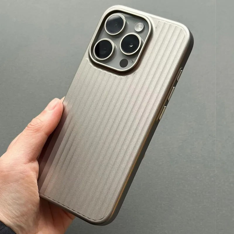 Luxury iPhone Case — Plating 3D Luggage-Stripe MagSafe Cover with Shockproof Matte Design and Wireless-Charging Safe Protection