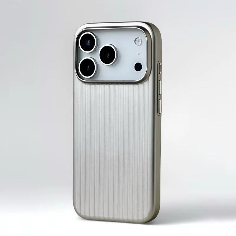 Luxury iPhone Case — Plating 3D Luggage-Stripe MagSafe Cover with Shockproof Matte Design and Wireless-Charging Safe Protection