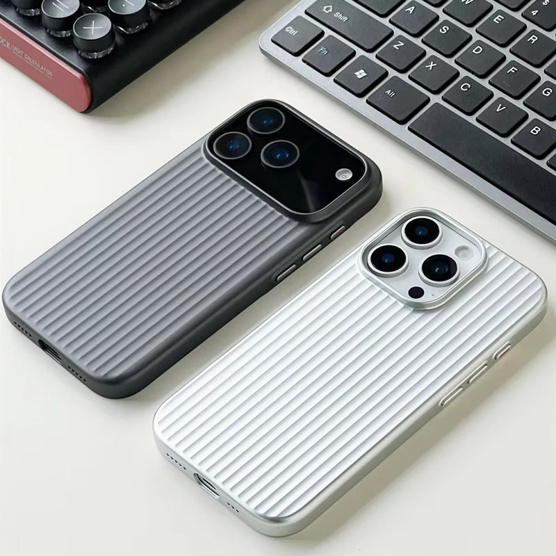 Luxury iPhone Case — Plating 3D Luggage-Stripe MagSafe Cover with Shockproof Matte Design and Wireless-Charging Safe Protection