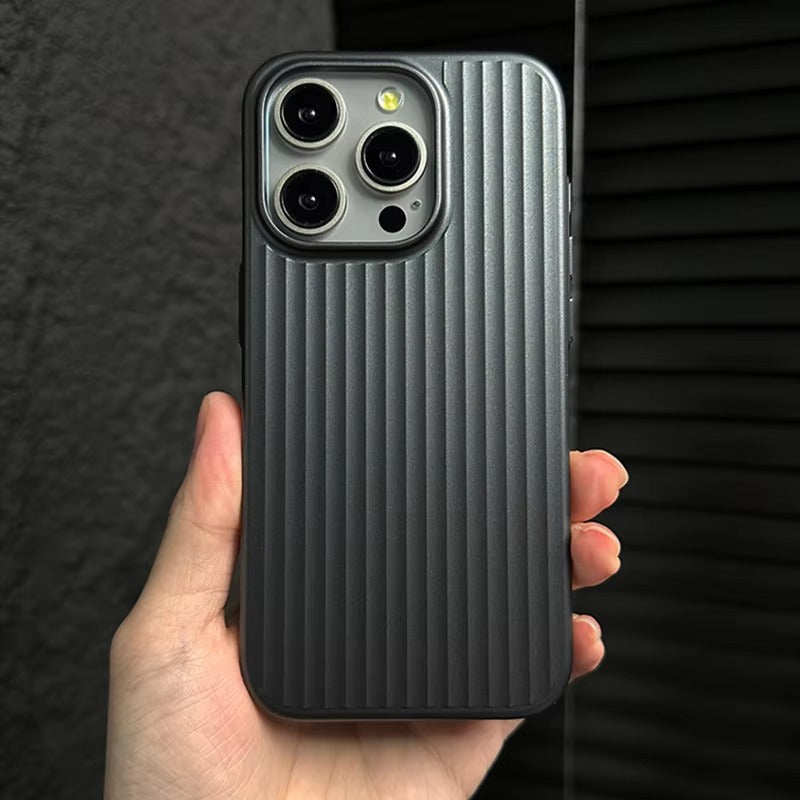 Luxury iPhone Case — Plating 3D Luggage-Stripe MagSafe Cover with Shockproof Matte Design and Wireless-Charging Safe Protection