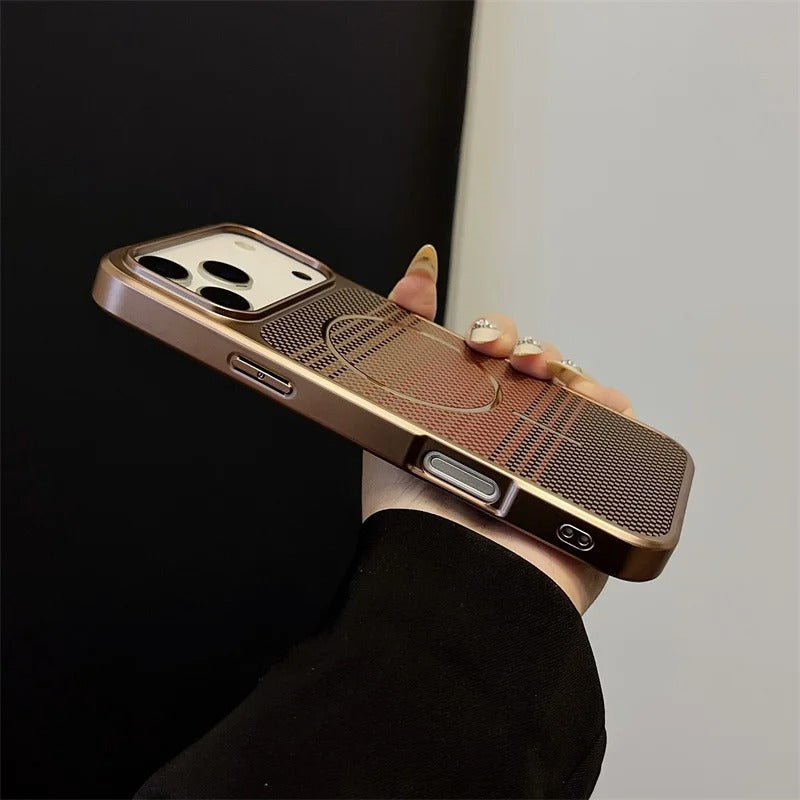 Luxury iPhone Case — Plating Color Gradient Plaid Cover with MagSafe Magnets, Silicone Back, Shockproof Protection & Open Camera Design