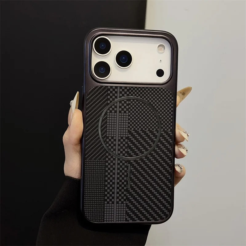 Luxury iPhone Case — Plating Color Gradient Plaid Cover with MagSafe Magnets, Silicone Back, Shockproof Protection & Open Camera Design
