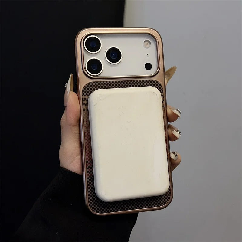 Luxury iPhone Case — Plating Color Gradient Plaid Cover with MagSafe Magnets, Silicone Back, Shockproof Protection & Open Camera Design
