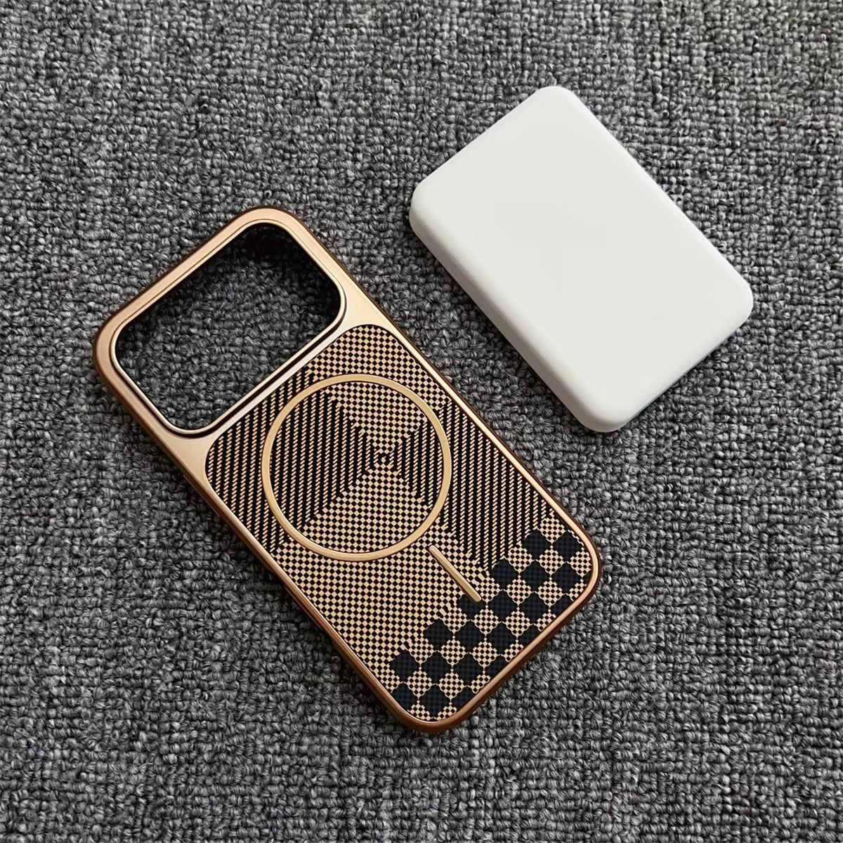 Luxury iPhone Case — Plating Color Gradient Plaid Cover with MagSafe Magnets, Silicone Back, Shockproof Protection & Open Camera Design