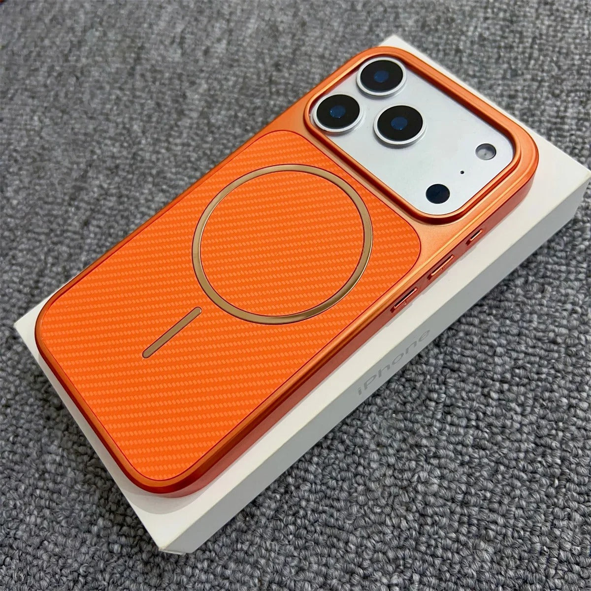 Luxury iPhone Case — Plating Color Gradient Plaid Cover with MagSafe Magnets, Silicone Back, Shockproof Protection & Open Camera Design