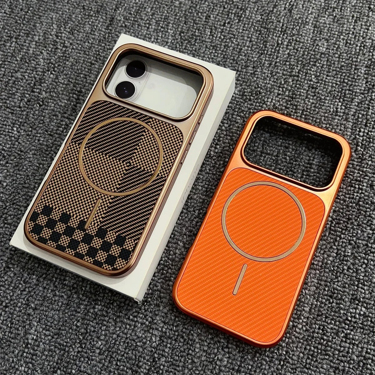 Luxury iPhone Case — Plating Color Gradient Plaid Cover with MagSafe Magnets, Silicone Back, Shockproof Protection & Open Camera Design