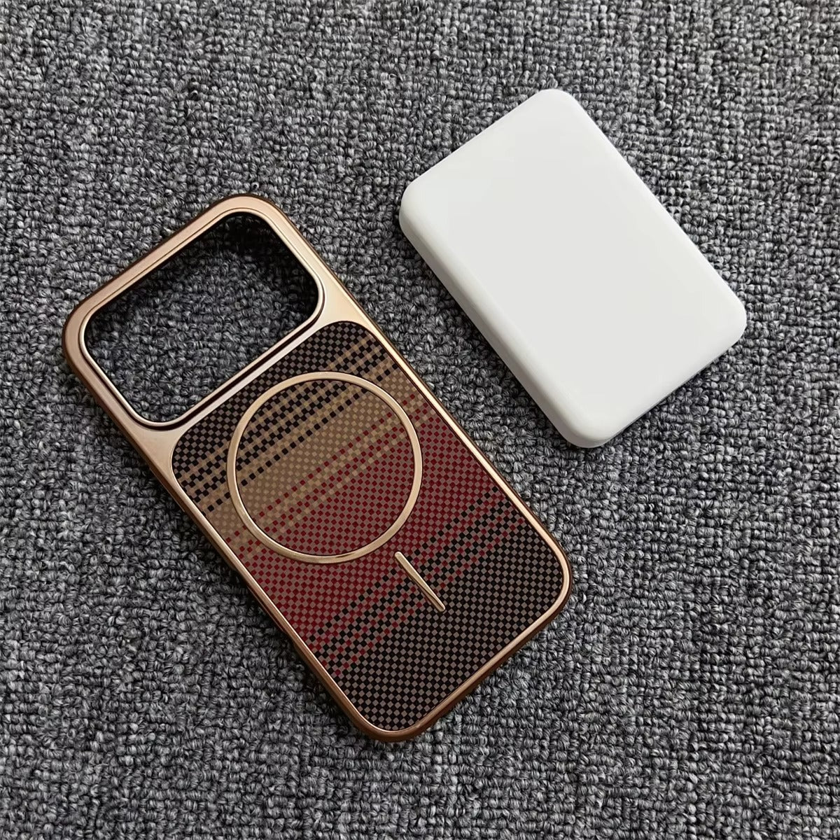 Luxury iPhone Case — Plating Color Gradient Plaid Cover with MagSafe Magnets, Silicone Back, Shockproof Protection & Open Camera Design