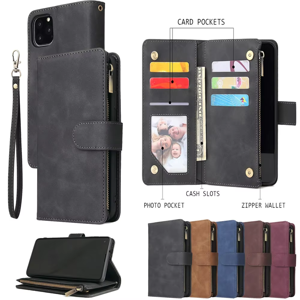 Luxury iPhone Case — Premium Leather Wallet with Zipper, Magnetic Flip, Card Slots, Shockproof & Non-Slip Design