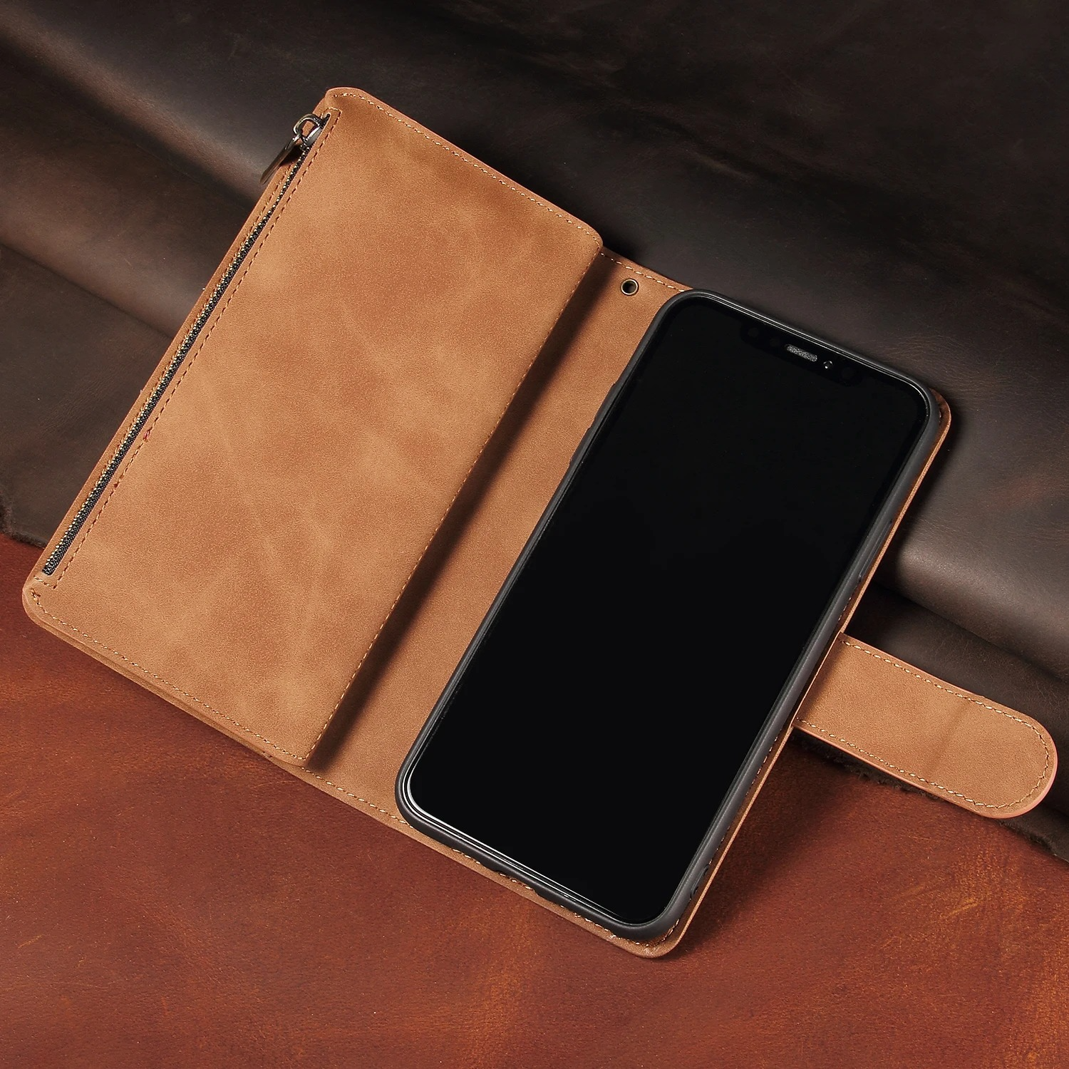 Luxury iPhone Case — Premium Leather Wallet with Zipper, Magnetic Flip, Card Slots, Shockproof & Non-Slip Design