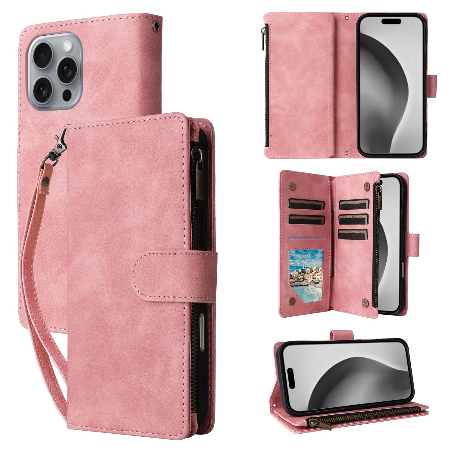 Luxury iPhone Case — Premium Leather Wallet with Zipper, Magnetic Flip, Card Slots, Shockproof & Non-Slip Design