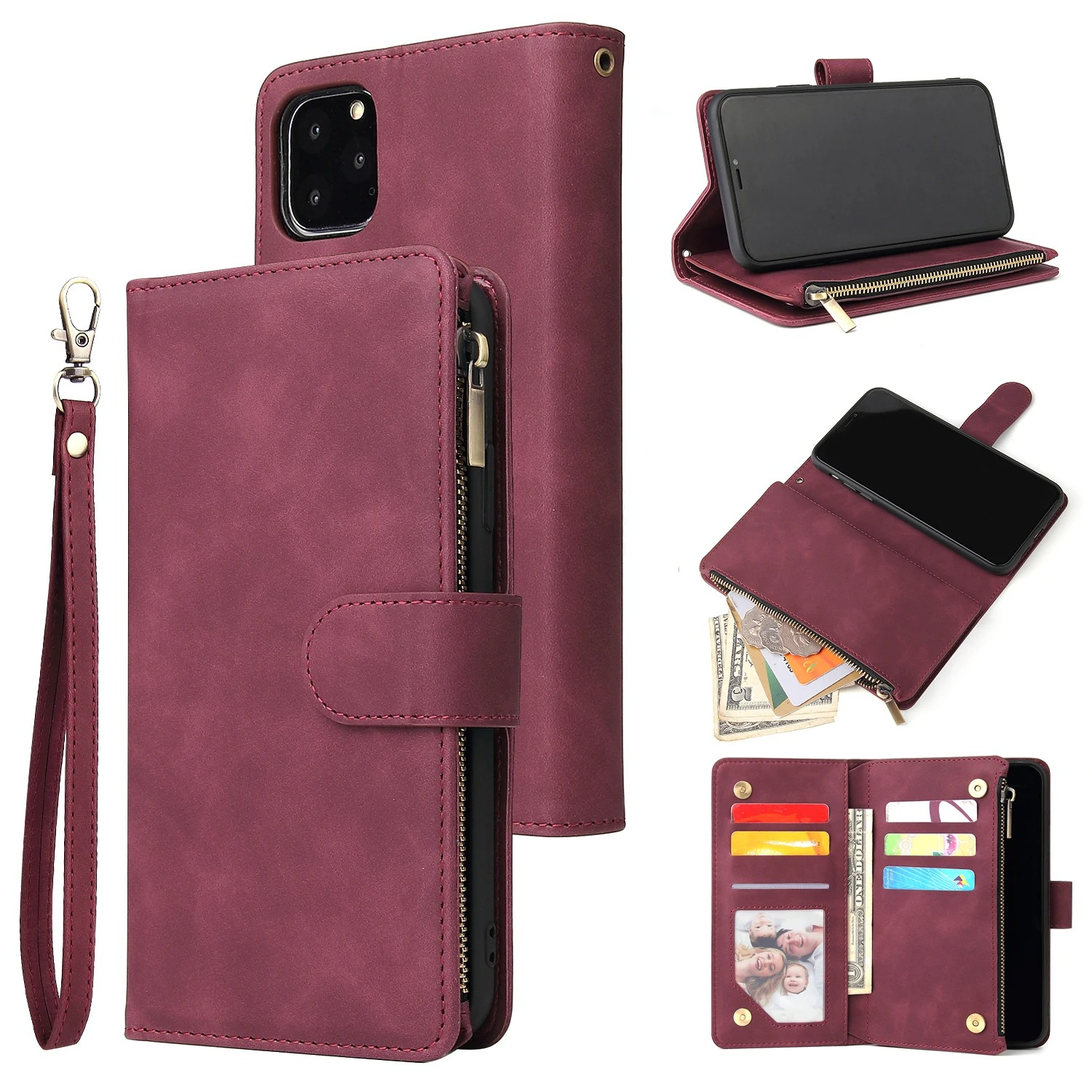 Luxury iPhone Case — Premium Leather Wallet with Zipper, Magnetic Flip, Card Slots, Shockproof & Non-Slip Design