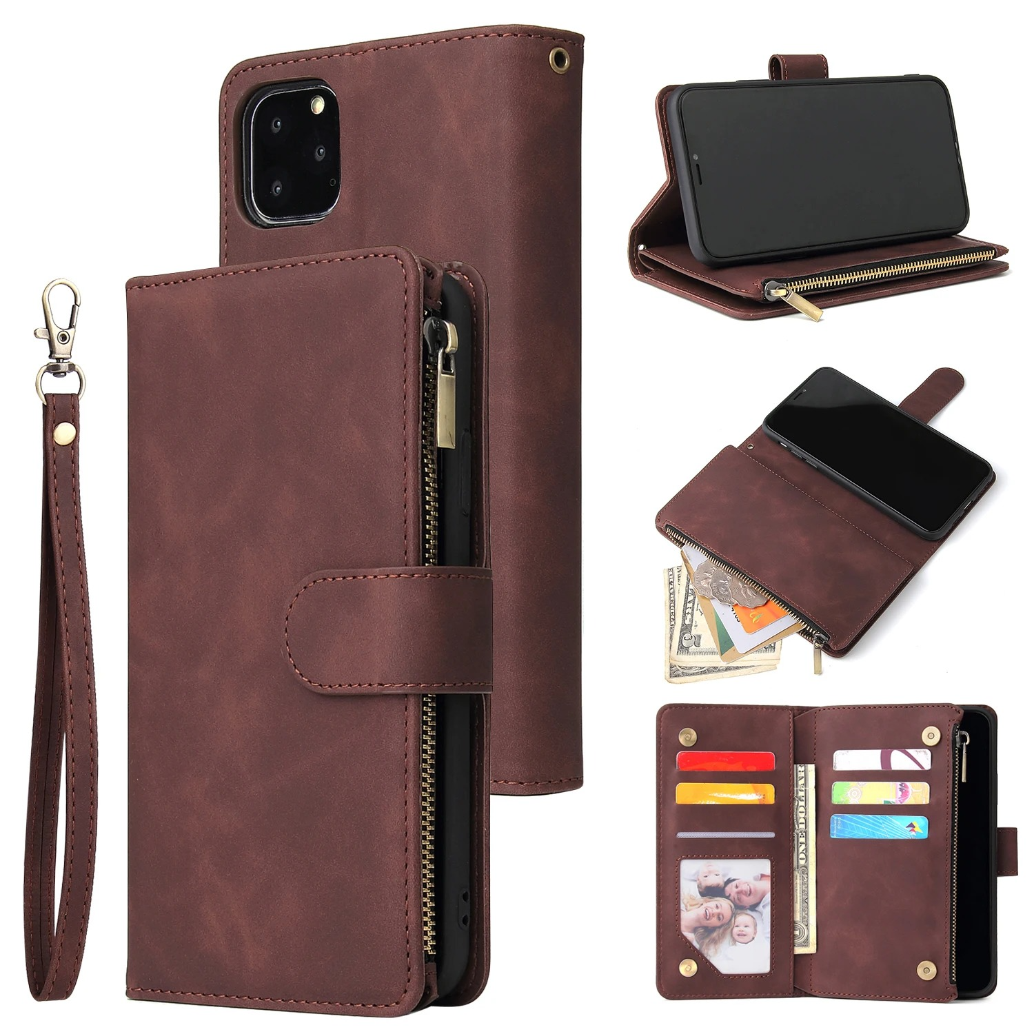 Luxury iPhone Case — Premium Leather Wallet with Zipper, Magnetic Flip, Card Slots, Shockproof & Non-Slip Design