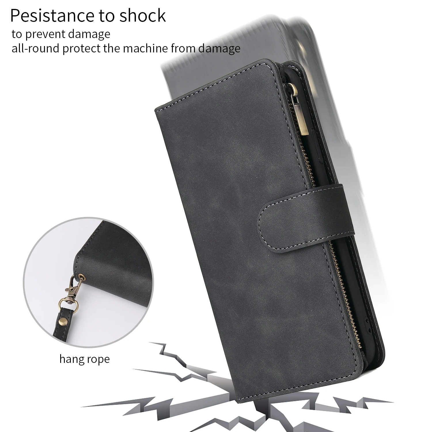 Luxury iPhone Case — Premium Leather Wallet with Zipper, Magnetic Flip, Card Slots, Shockproof & Non-Slip Design