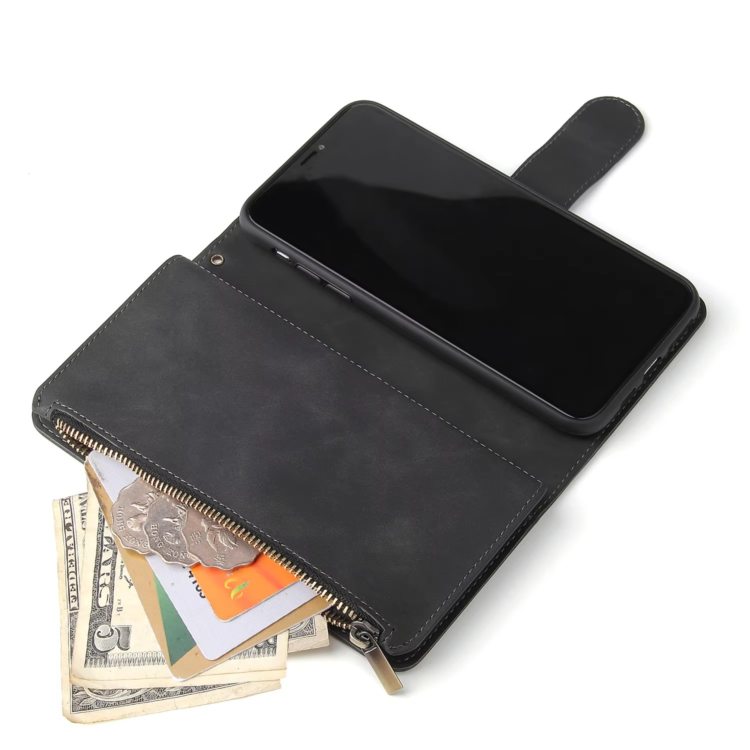 Luxury iPhone Case — Premium Leather Wallet with Zipper, Magnetic Flip, Card Slots, Shockproof & Non-Slip Design