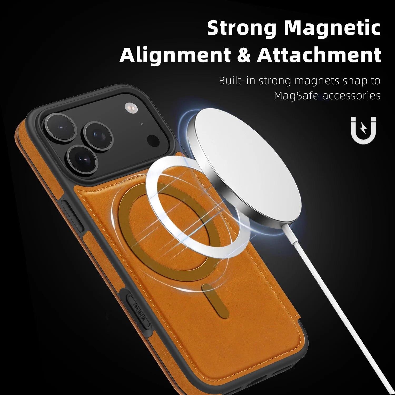 Luxury iPhone Case — Retro Business Flip Leather Cover with Magnetic Charging Support and Card Holder Wallet Design