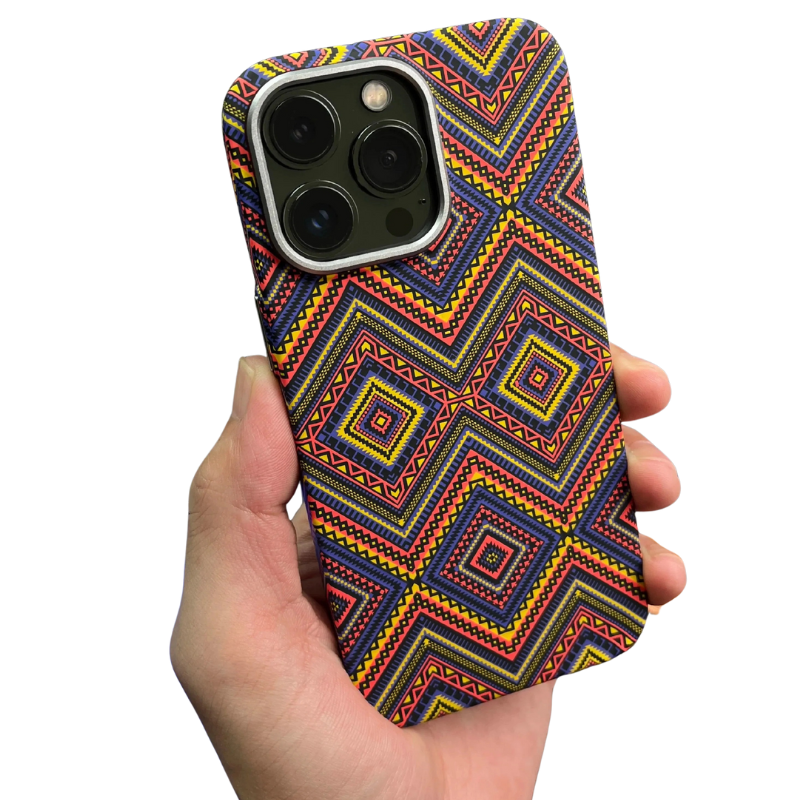 Luxury iPhone Case — Retro Geometric Totem Magnetic Alloy Lens Protection, Shockproof & Wireless Charging Hard Cover