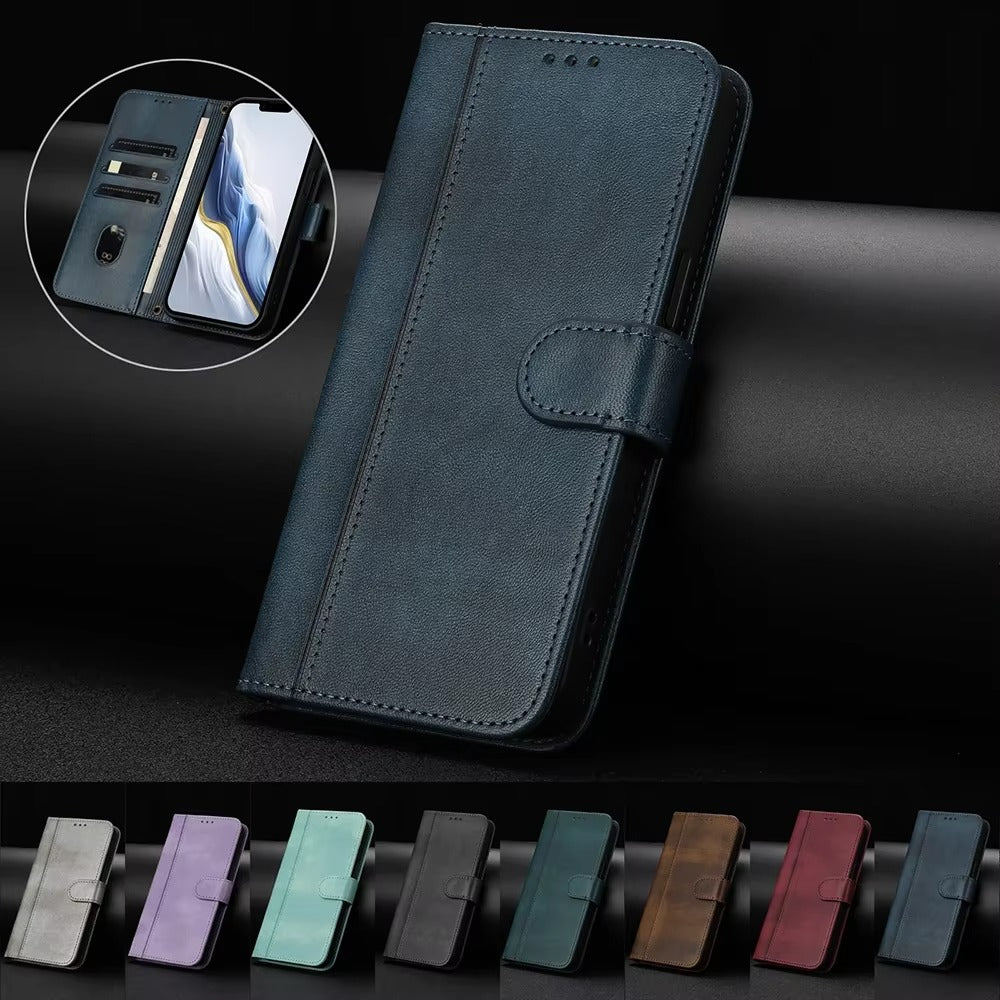 Luxury iPhone Case — Retro Leather Flip Wallet with Card Slots, Magnetic, Shockproof, Dustproof, Soft Non-Slip Cover with Stand