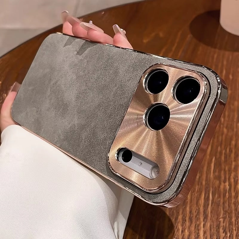 Luxury iPhone Case — Sheepskin-Texture Plating Bumper Cover with Shockproof PC Armor Design, Anti-Fingerprint Lightweight Non-Slip Protection