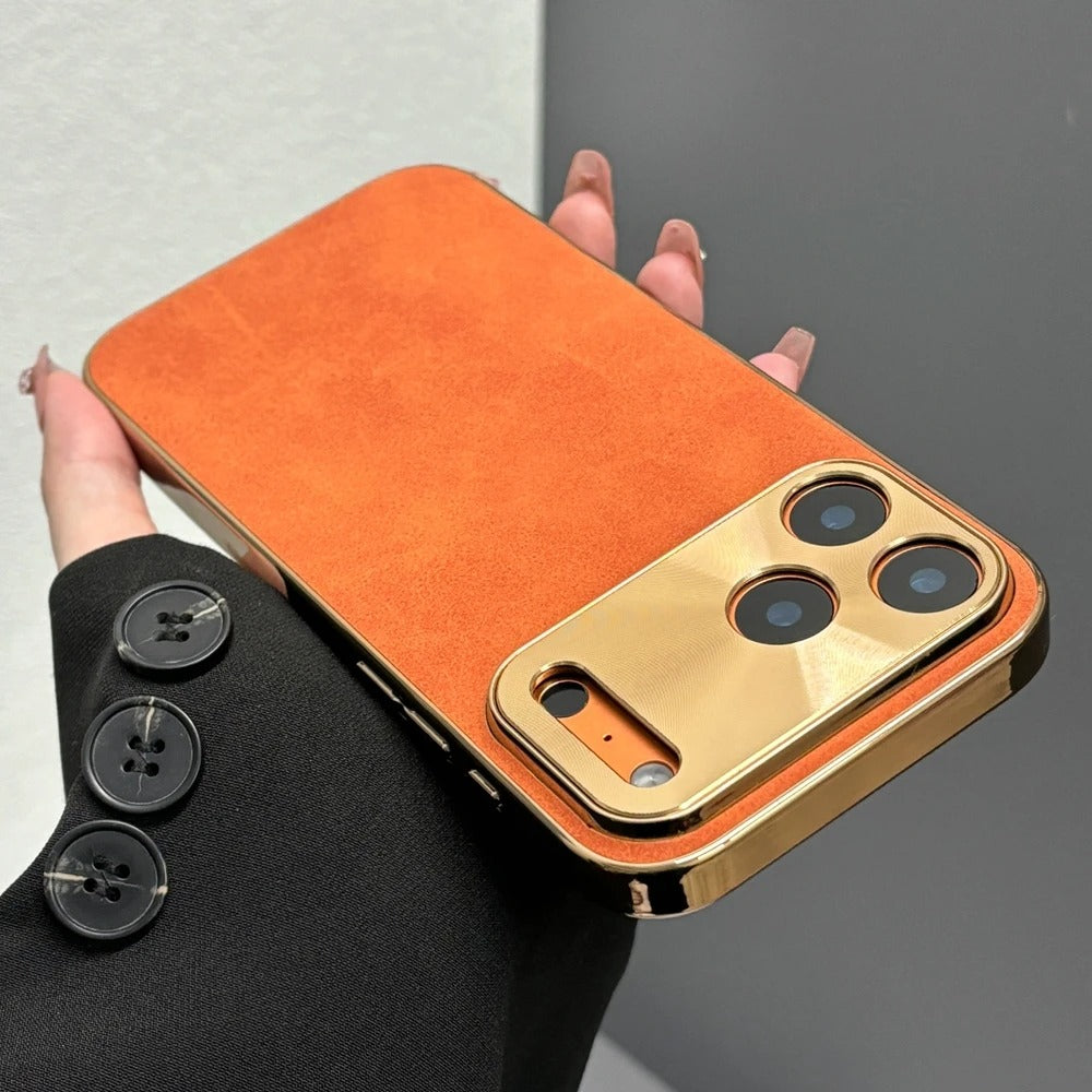 Luxury iPhone Case — Sheepskin-Texture Plating Bumper Cover with Shockproof PC Armor Design, Anti-Fingerprint Lightweight Non-Slip Protection