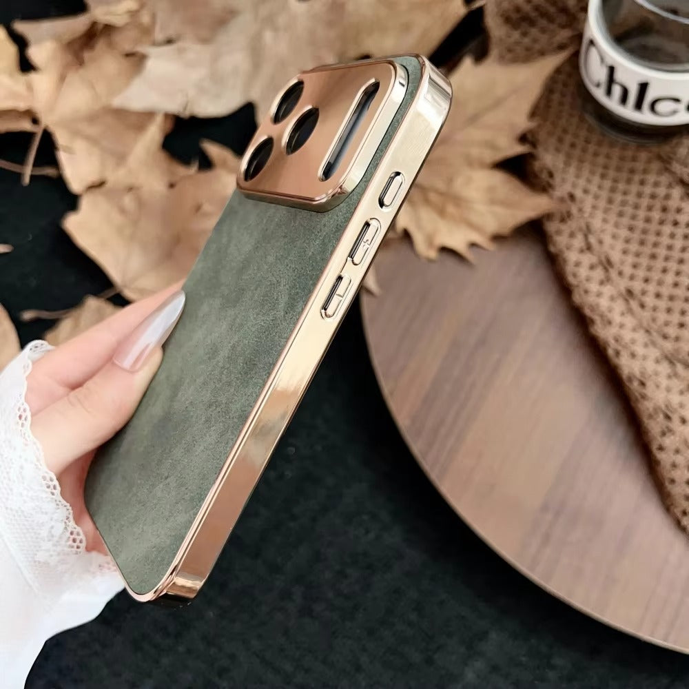 Luxury iPhone Case — Sheepskin-Texture Plating Bumper Cover with Shockproof PC Armor Design, Anti-Fingerprint Lightweight Non-Slip Protection