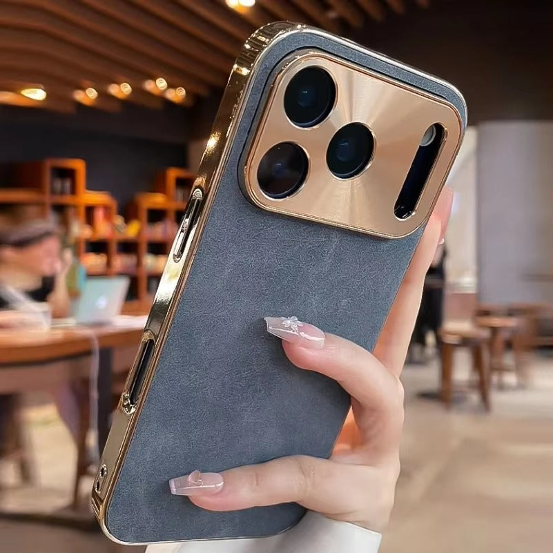 Luxury iPhone Case — Sheepskin-Texture Plating Bumper Cover with Shockproof PC Armor Design, Anti-Fingerprint Lightweight Non-Slip Protection