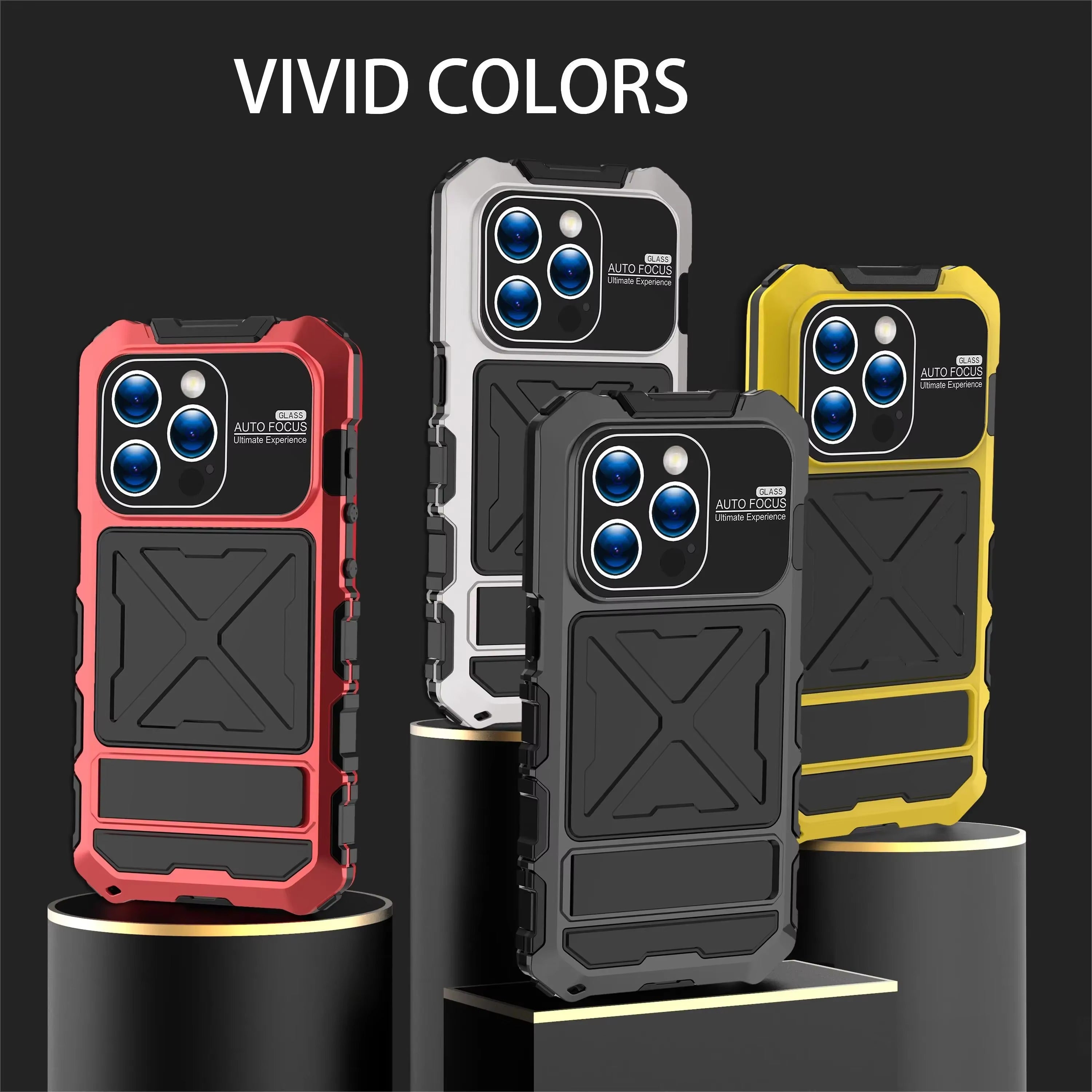 Luxury iPhone Case — Shockproof Metal Bumper Protective Cover with Anti-Fall Silicone Bracket & Rugged Design