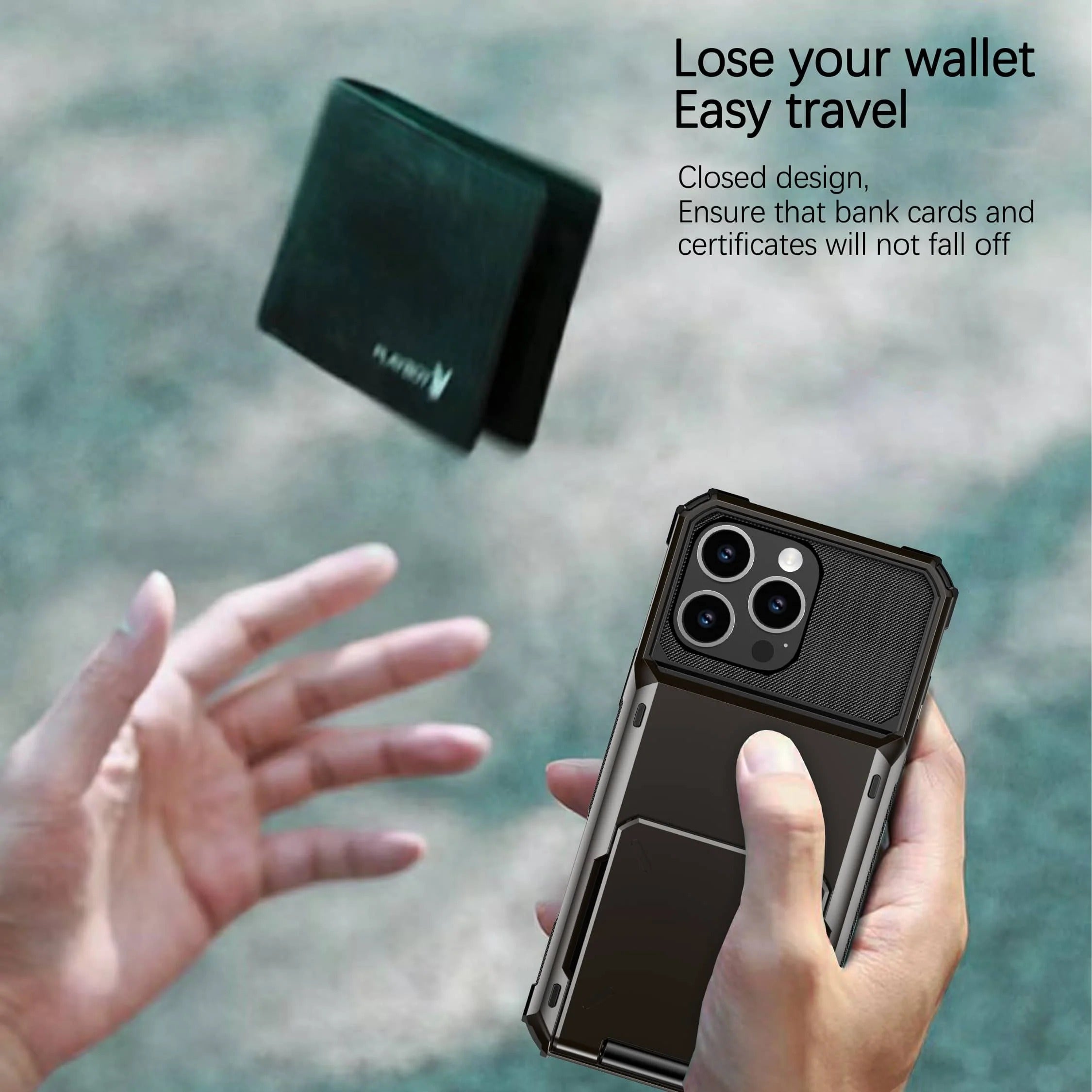 Luxury iPhone Case — Shockproof Slide Armor Wallet Cover with Card Slots, Dual-Layer Protection & Non-Slip Business Design