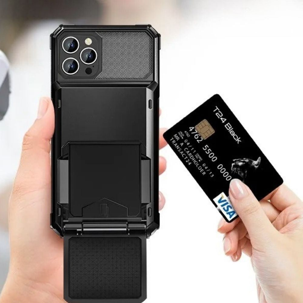 Luxury iPhone Case — Shockproof Slide Armor Wallet Cover with Card Slots, Dual-Layer Protection & Non-Slip Business Design