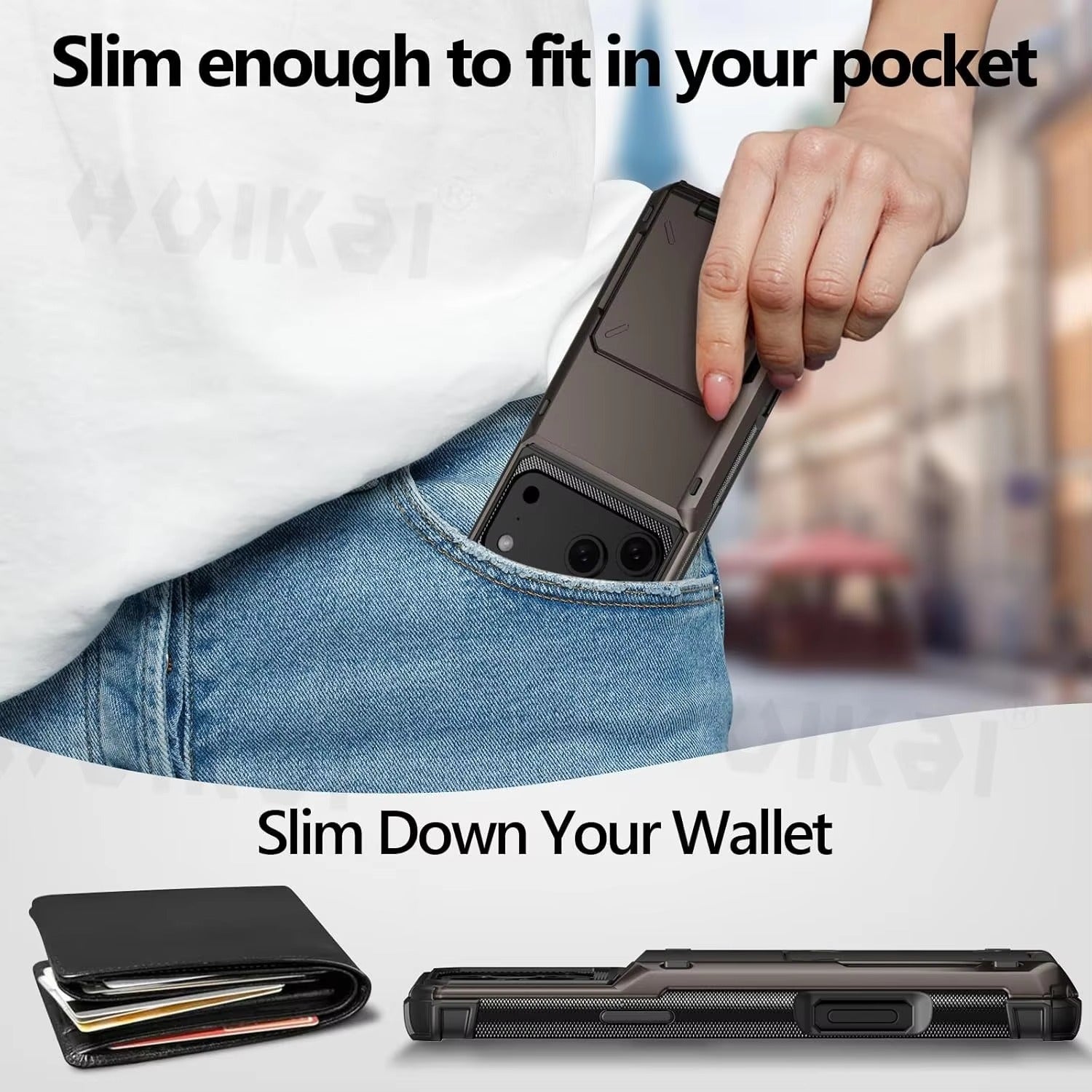 Luxury iPhone Case — Shockproof Slide Armor Wallet Cover with Card Slots, Dual-Layer Protection & Non-Slip Business Design