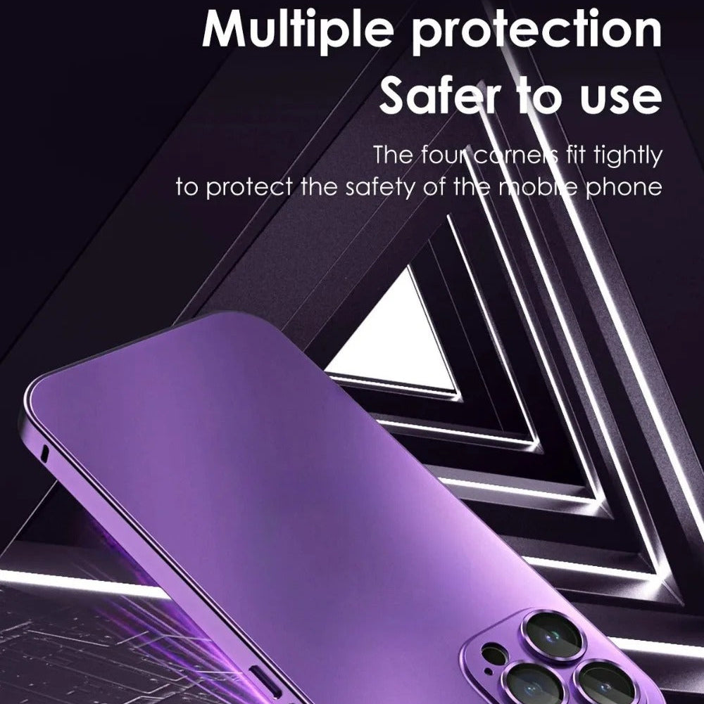 Luxury iPhone Case — Shockproof, Anti-Scratch, Dustproof, Matte Anti-Glare, Non-Slip Half-Wrapped Cover with Aluminum Metal Frame, PC Back and Camera Lens Glass Protection