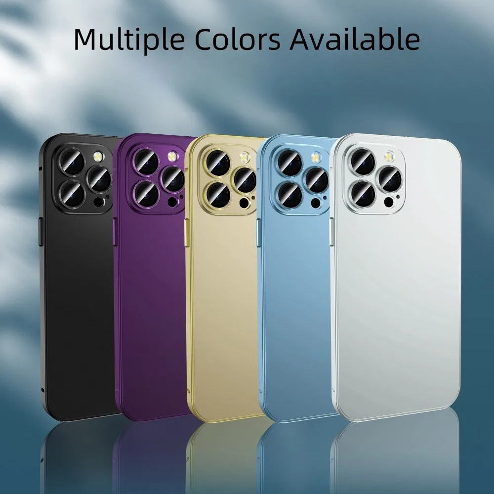 Luxury iPhone Case — Shockproof, Anti-Scratch, Dustproof, Matte Anti-Glare, Non-Slip Half-Wrapped Cover with Aluminum Metal Frame, PC Back and Camera Lens Glass Protection