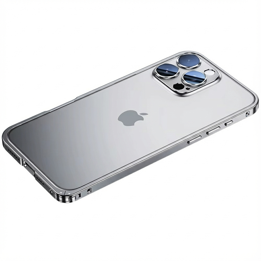 Luxury iPhone Case — Shockproof, Tough, Matte Anti-Glare, Non-Slip Half-Wrapped Cover with Aluminum Alloy Edge Bare Design and Built-In Lens Protection