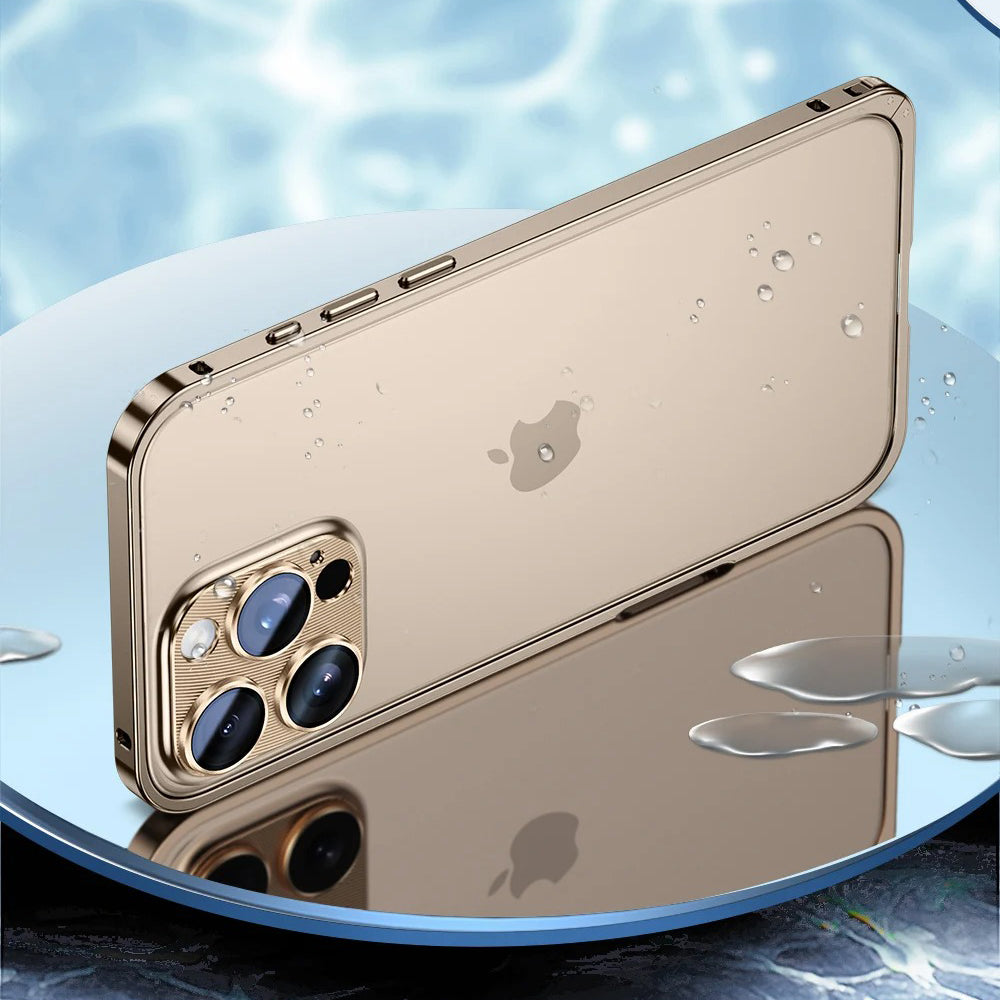 Luxury iPhone Case — Shockproof, Tough, Matte Anti-Glare, Non-Slip Half-Wrapped Cover with Aluminum Alloy Edge Bare Design and Built-In Lens Protection