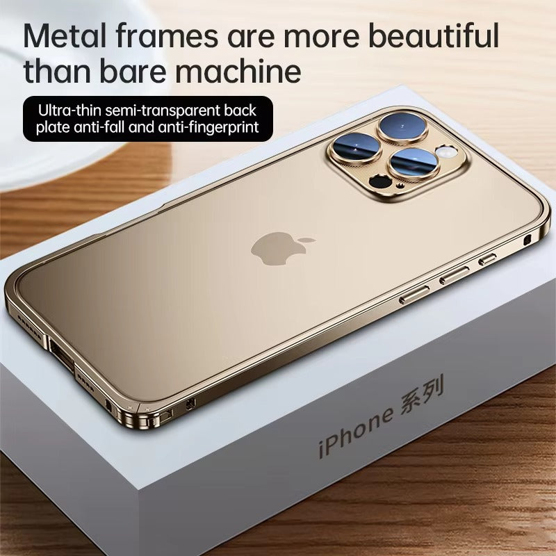 Luxury iPhone Case — Shockproof, Tough, Matte Anti-Glare, Non-Slip Half-Wrapped Cover with Aluminum Alloy Edge Bare Design and Built-In Lens Protection