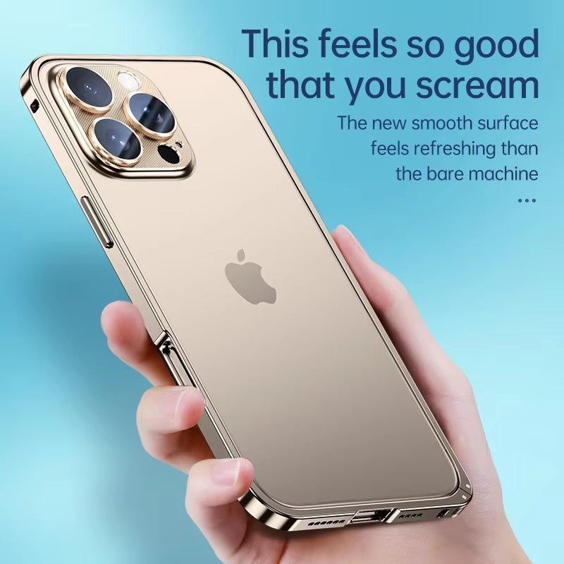 Luxury iPhone Case — Shockproof, Tough, Matte Anti-Glare, Non-Slip Half-Wrapped Cover with Aluminum Alloy Edge Bare Design and Built-In Lens Protection