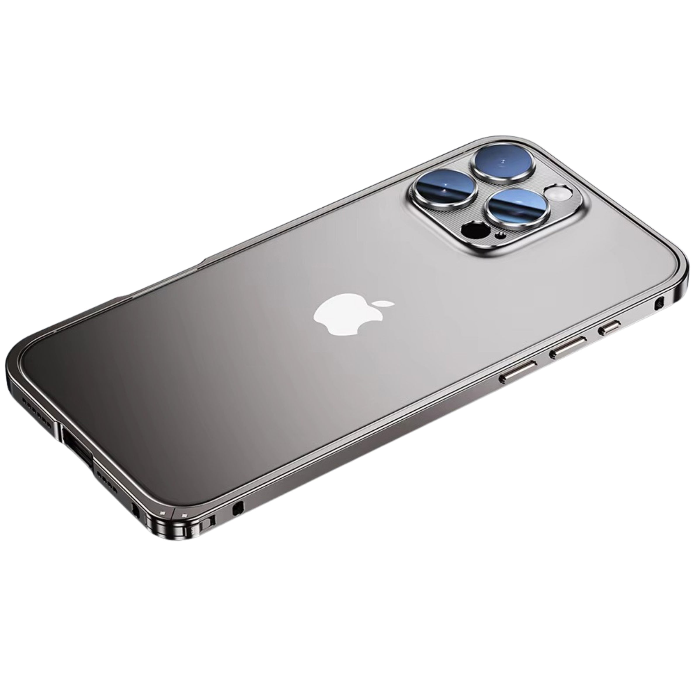 Luxury iPhone Case — Shockproof, Tough, Matte Anti-Glare, Non-Slip Half-Wrapped Cover with Aluminum Alloy Edge Bare Design and Built-In Lens Protection