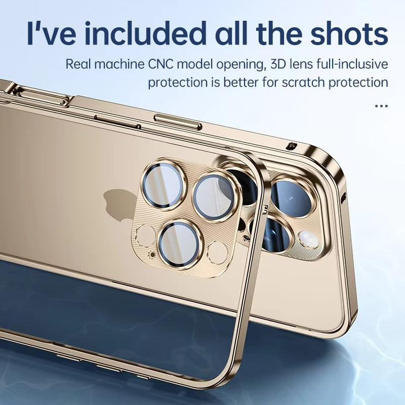 Luxury iPhone Case — Shockproof, Tough, Matte Anti-Glare, Non-Slip Half-Wrapped Cover with Aluminum Alloy Edge Bare Design and Built-In Lens Protection