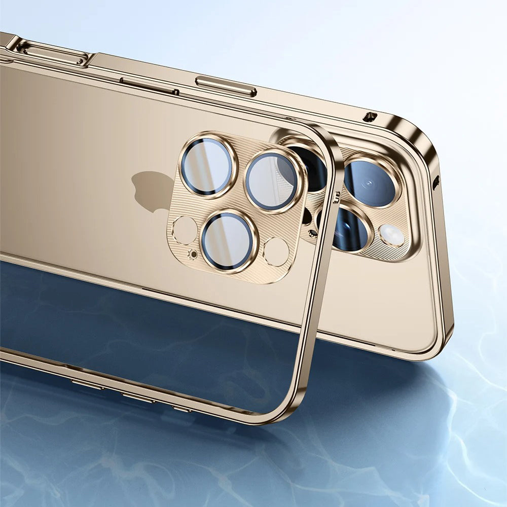 Luxury iPhone Case — Shockproof, Tough, Matte Anti-Glare, Non-Slip Half-Wrapped Cover with Aluminum Alloy Edge Bare Design and Built-In Lens Protection