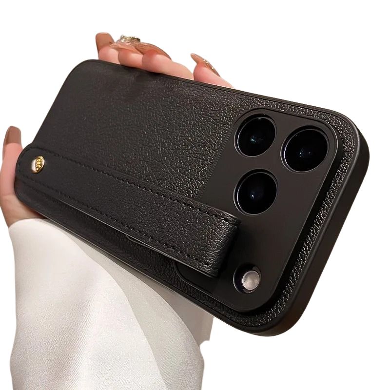 Luxury iPhone Case — Soft Leather Cover with Wrist Strap, Shockproof PC Backing, Anti-Fingerprint Lightweight Non-Slip Design