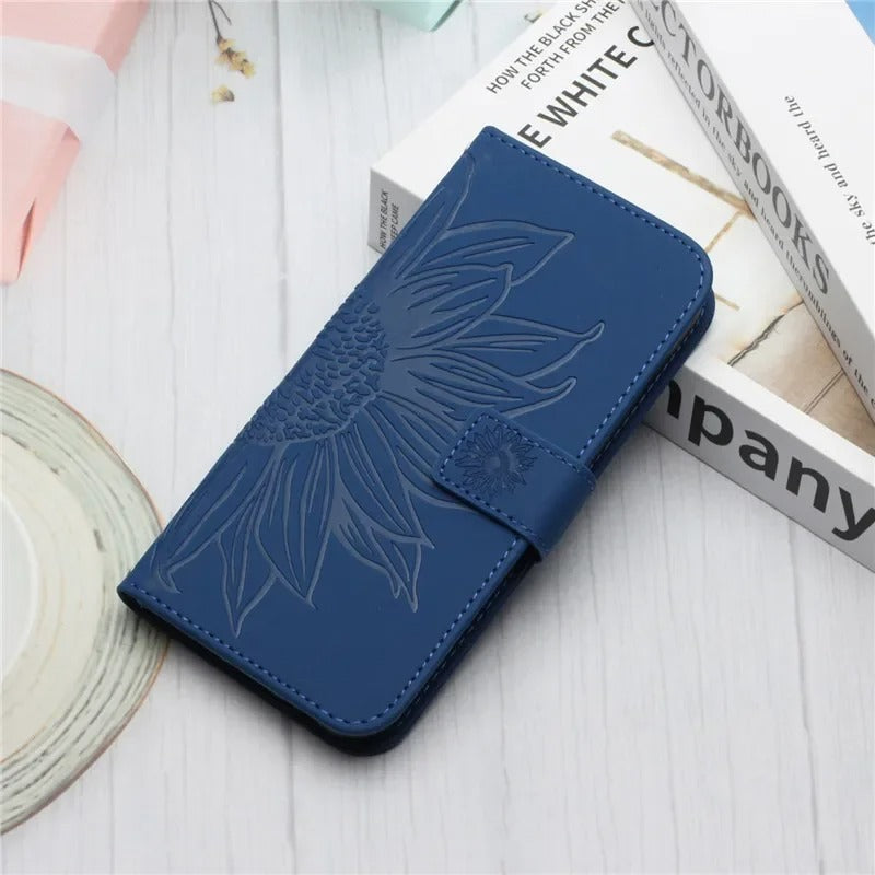 Luxury iPhone Case — Sunflower Leather Wallet Flip Cover with Magnetic Holder, Anti-Scratch Full-Protection Design