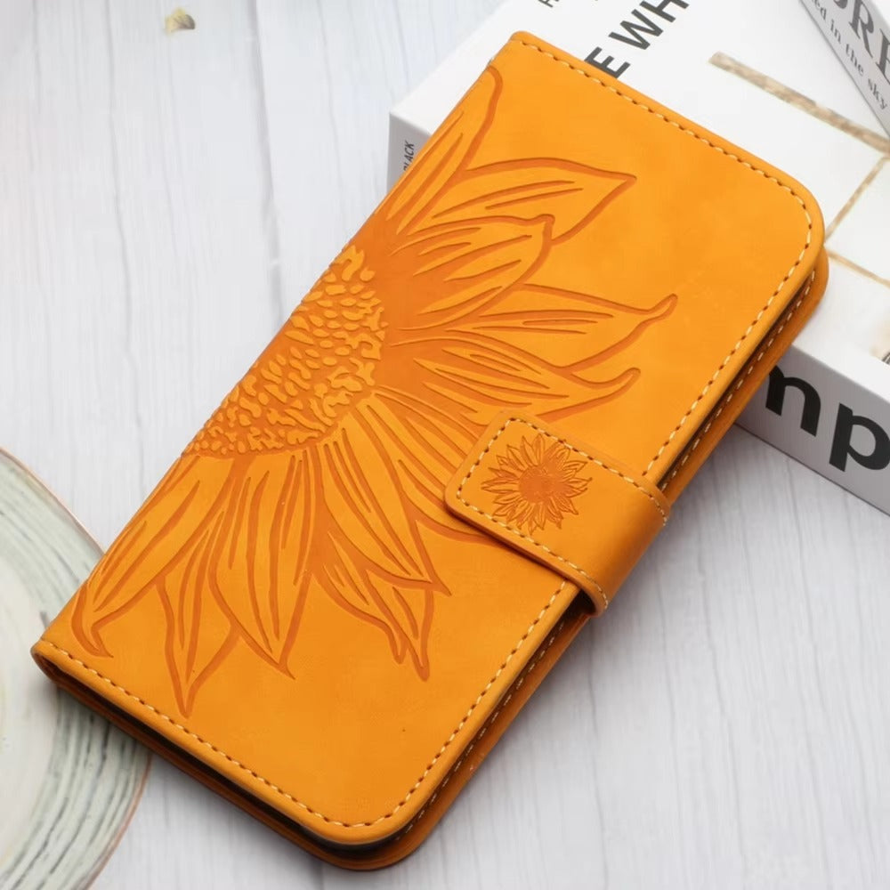 Luxury iPhone Case — Sunflower Leather Wallet Flip Cover with Magnetic Holder, Anti-Scratch Full-Protection Design