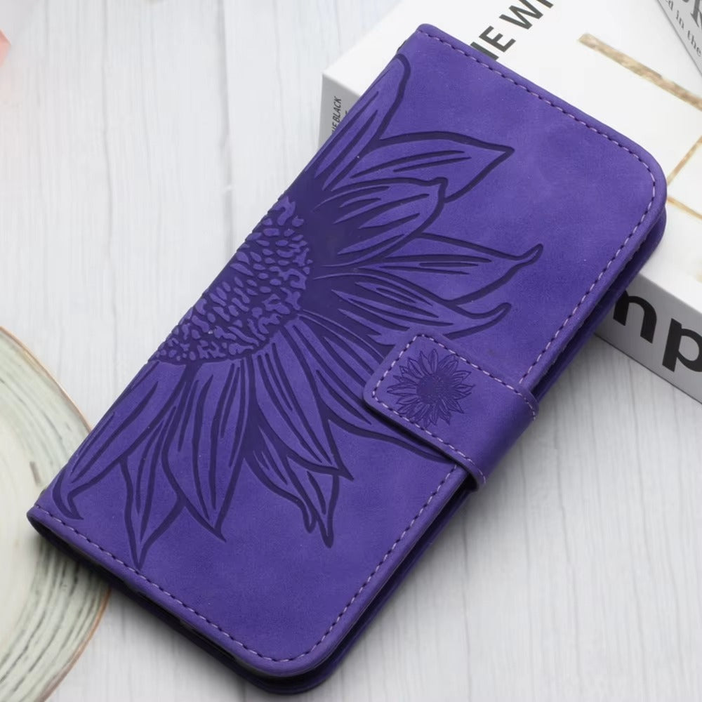Luxury iPhone Case — Sunflower Leather Wallet Flip Cover with Magnetic Holder, Anti-Scratch Full-Protection Design