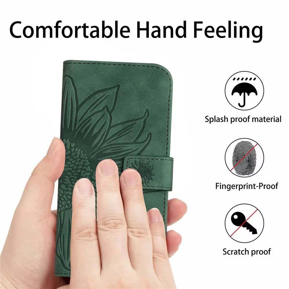 Luxury iPhone Case — Sunflower Leather Wallet Flip Cover with Magnetic Holder, Anti-Scratch Full-Protection Design