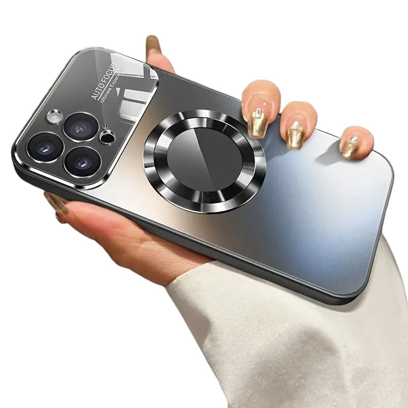 Luxury iPhone Case — Titanium-Metallic Matte MagSafe Cover with Lens Camera Protection, Shockproof PC and Silicone Design and Exposed Logo Style