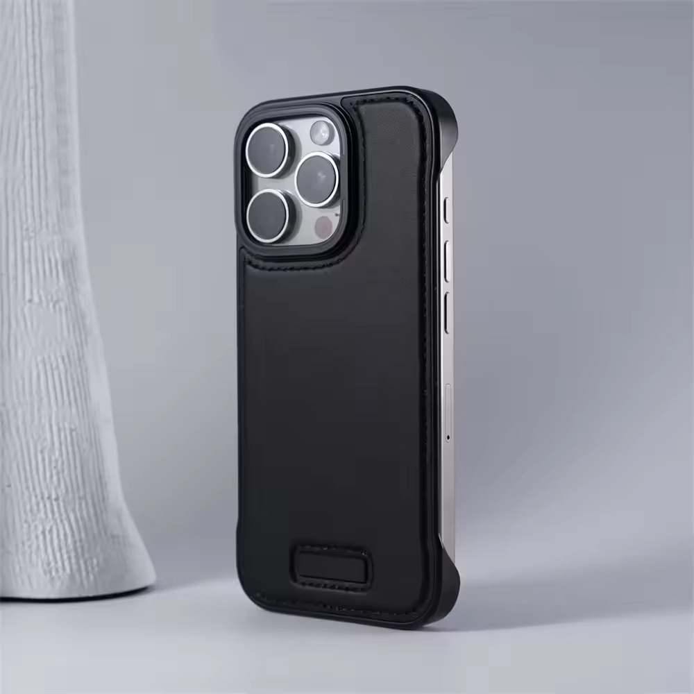 Luxury iPhone Case — Ultra-Thin Borderless PU Leather Cover with Metal Lens Frame, Magnetic Slim Shockproof Design & Non-Slip Matte Finish