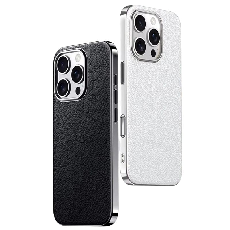 Luxury iPhone Case — Ultra-Thin Genuine Leather Hard Cover with PC+TPU Build, Dustproof Minimal Business Design & Half-Wrapped Protection