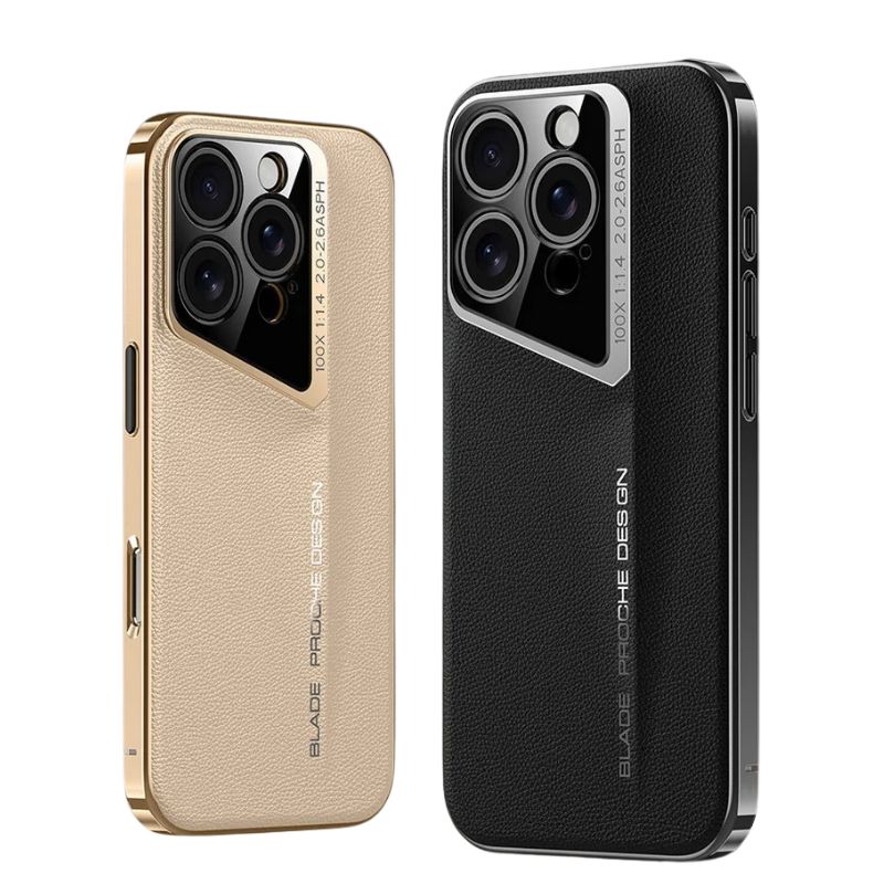 Luxury iPhone Case — Vegan Leather Hard Back Cover with Camera Lens Protection, Anti-Fingerprint Anti-Scratch Design & Elegant Minimal Style